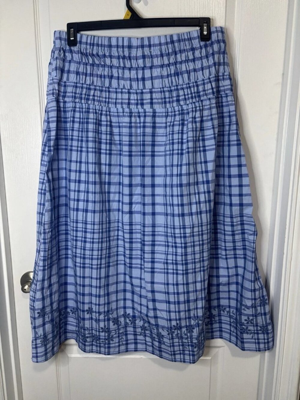 Free Assembly Women's Blue Embroidered Cotton Smocked Waist Maxi Skirt L (12-14)